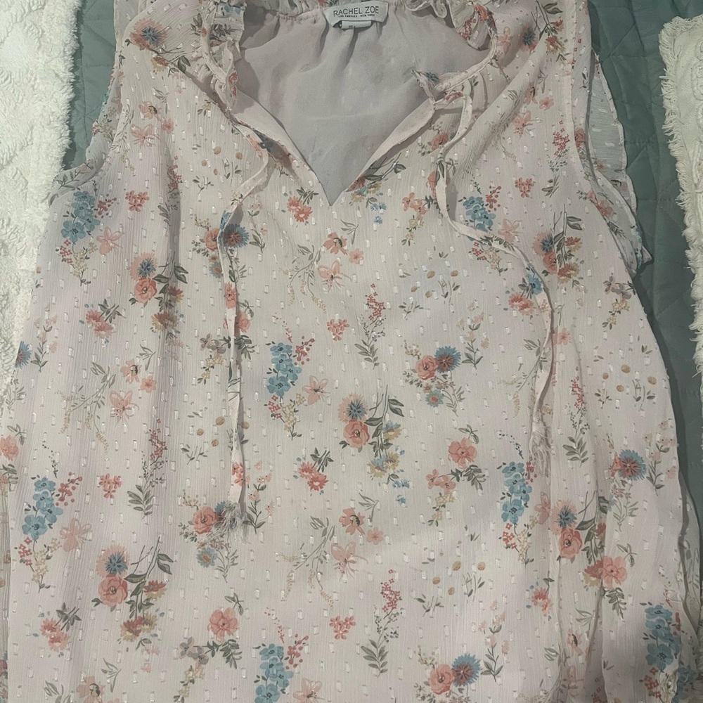 Rachel Zoe Floral Ruffle Blouse - Pink and Blue